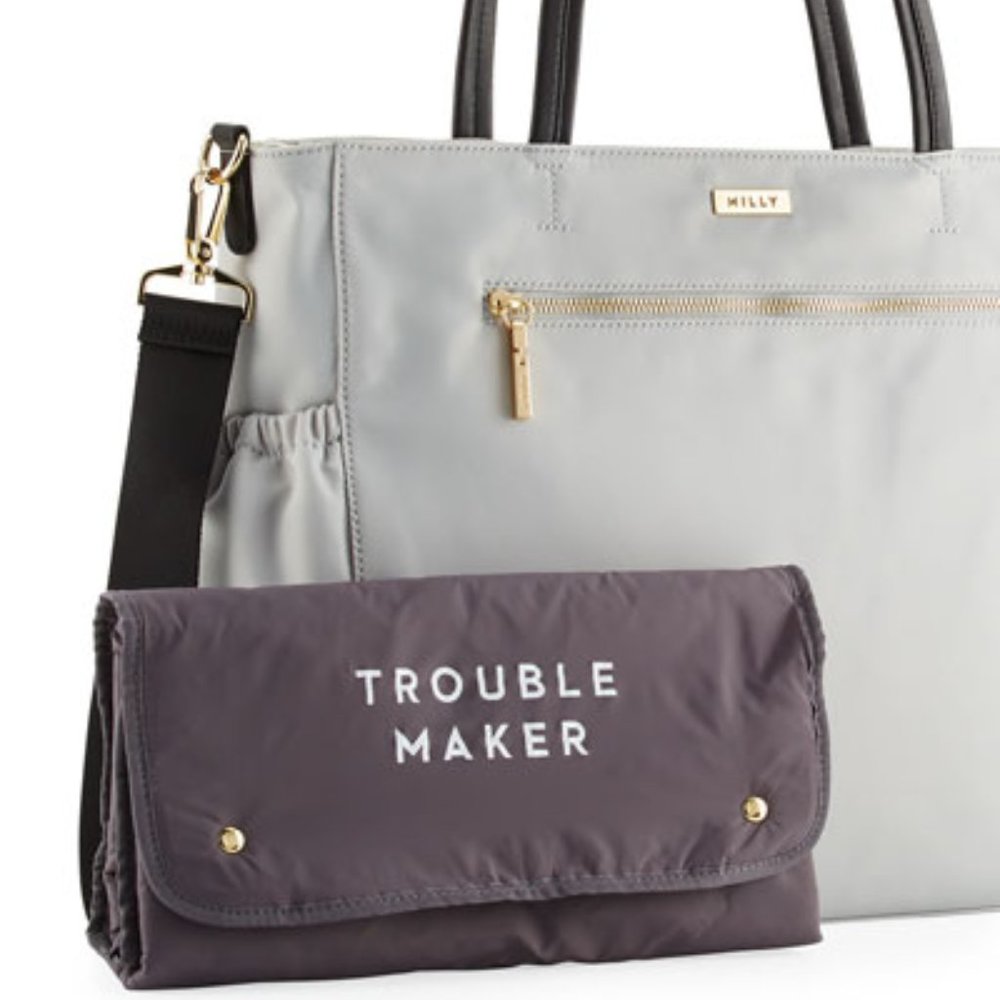 MILLY Luxe Diaper Baby Bag w/ Changing Pad in Soft Gray Extra Large Brand New